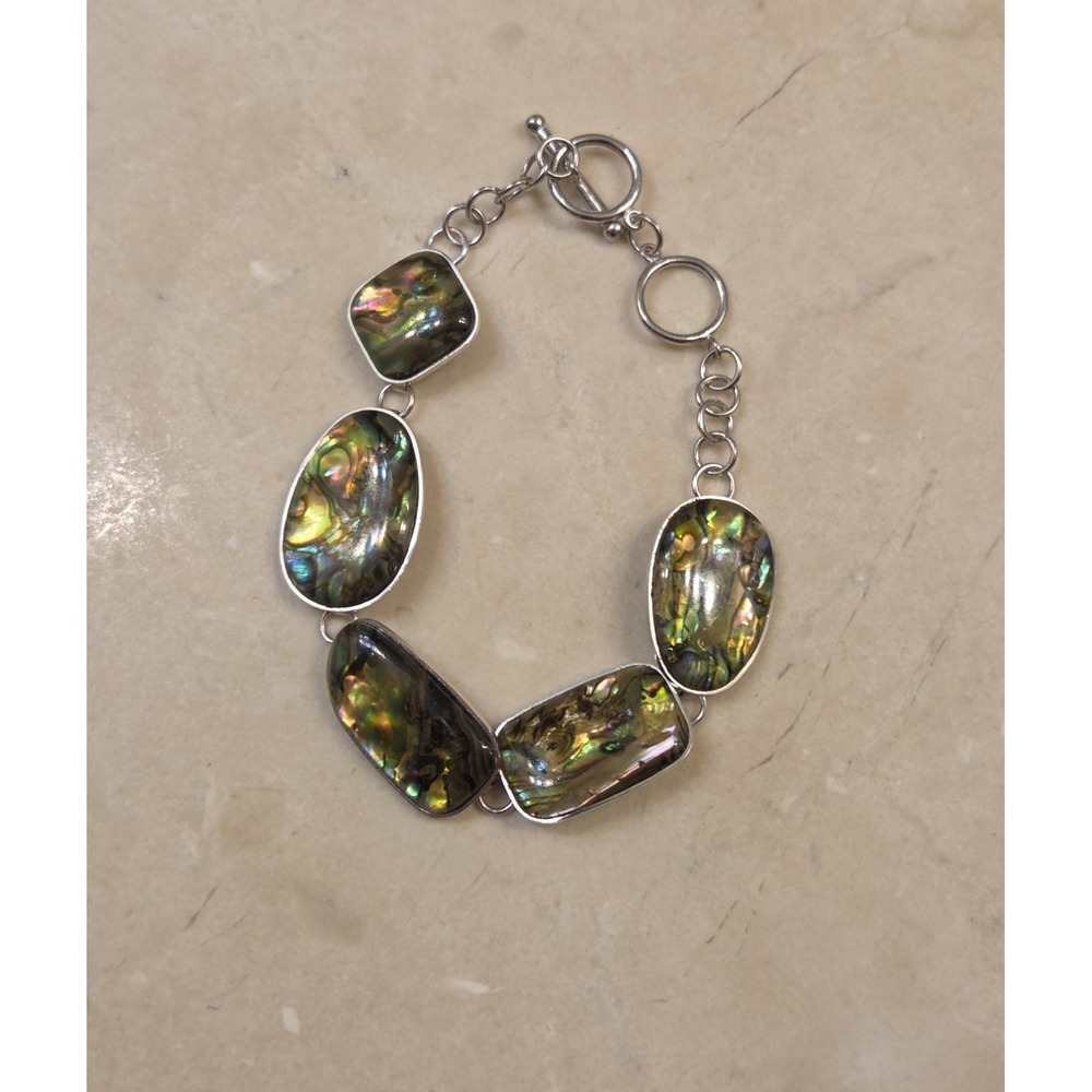 Stunning Vintage Lucas Lameth Sterling Silver Freeform Abalone Shell Bracelet